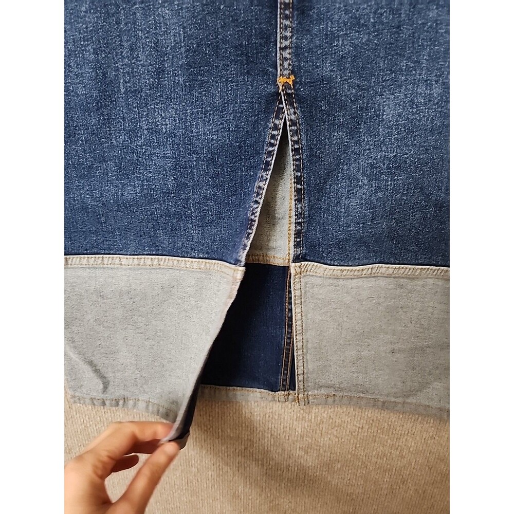 Simply Vera Wang Two-Tone Denim Skirt Womens Small Petite Blue Front Slit NEW - Picture 6 of 11